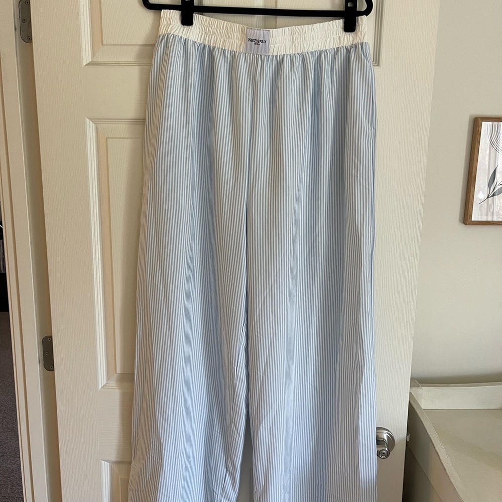 Princess Polly Light Blue Striped Wide-Leg & Button Down Pajama Set